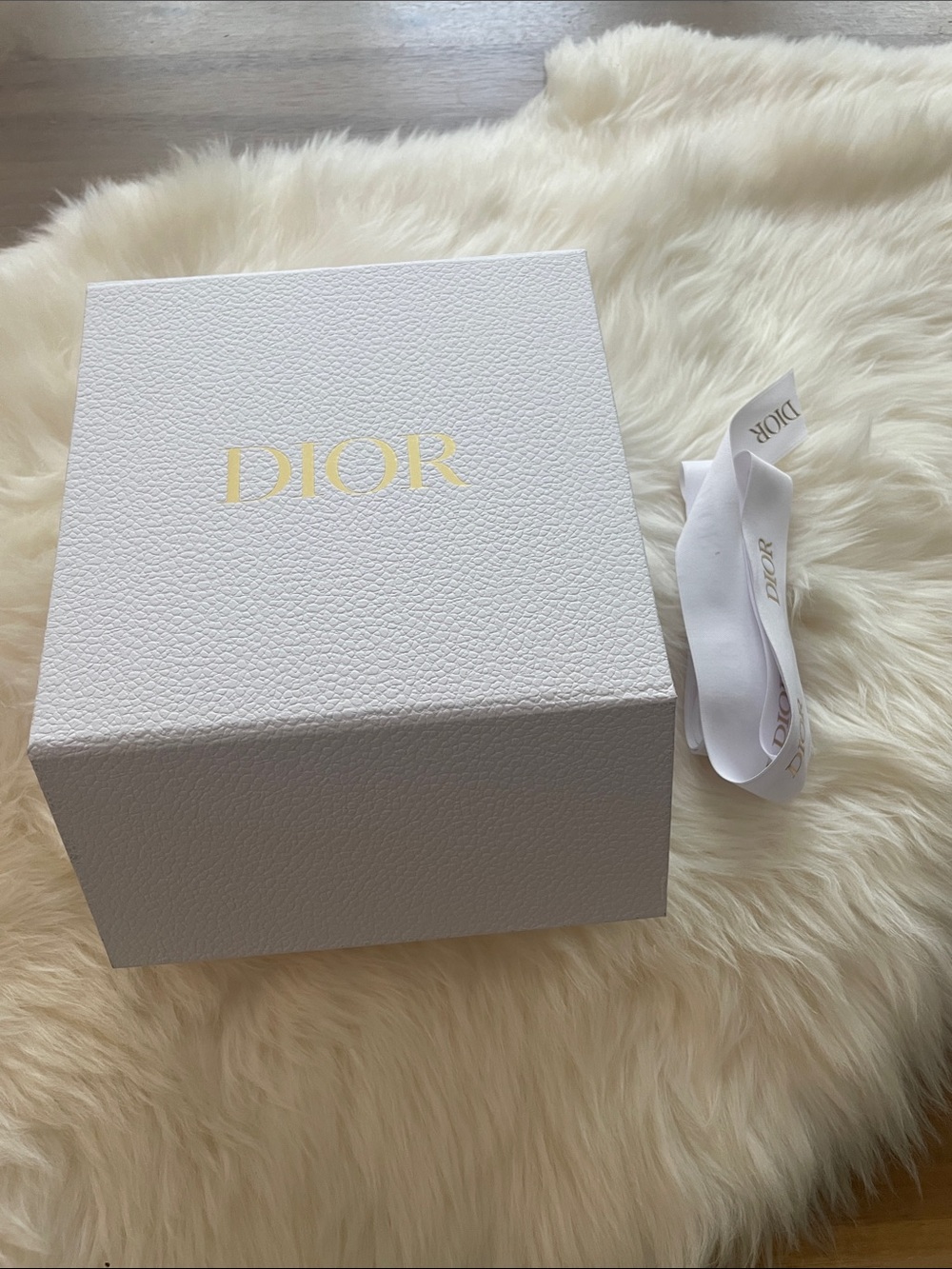 Dior White Box with Gold Logo and Branded Ribbon (Empty)